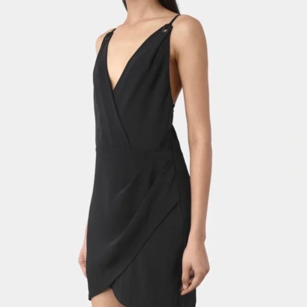 Allsaints Cosmo Black Faux Wrap Dress